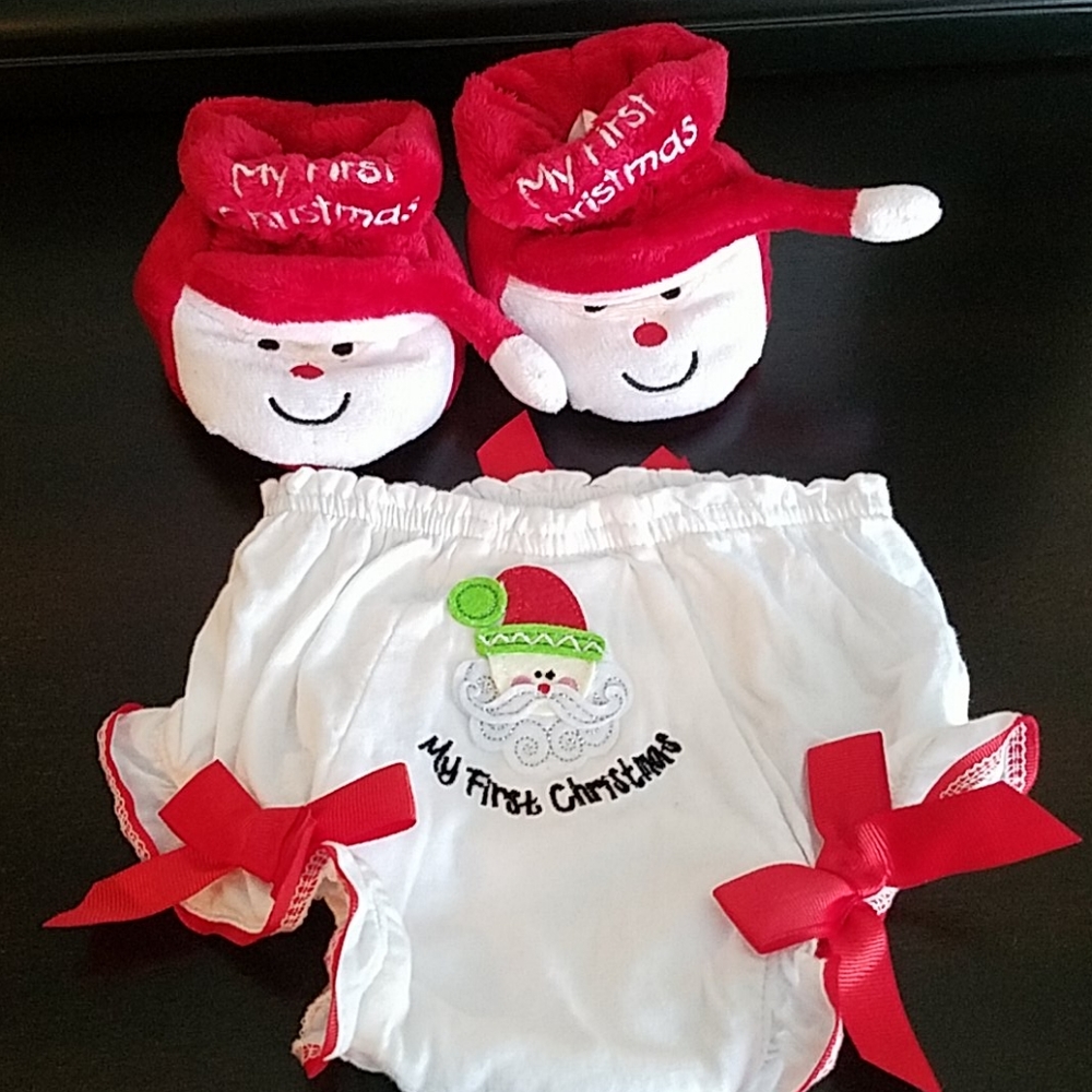 First Christmas Booties and Diaper Cover